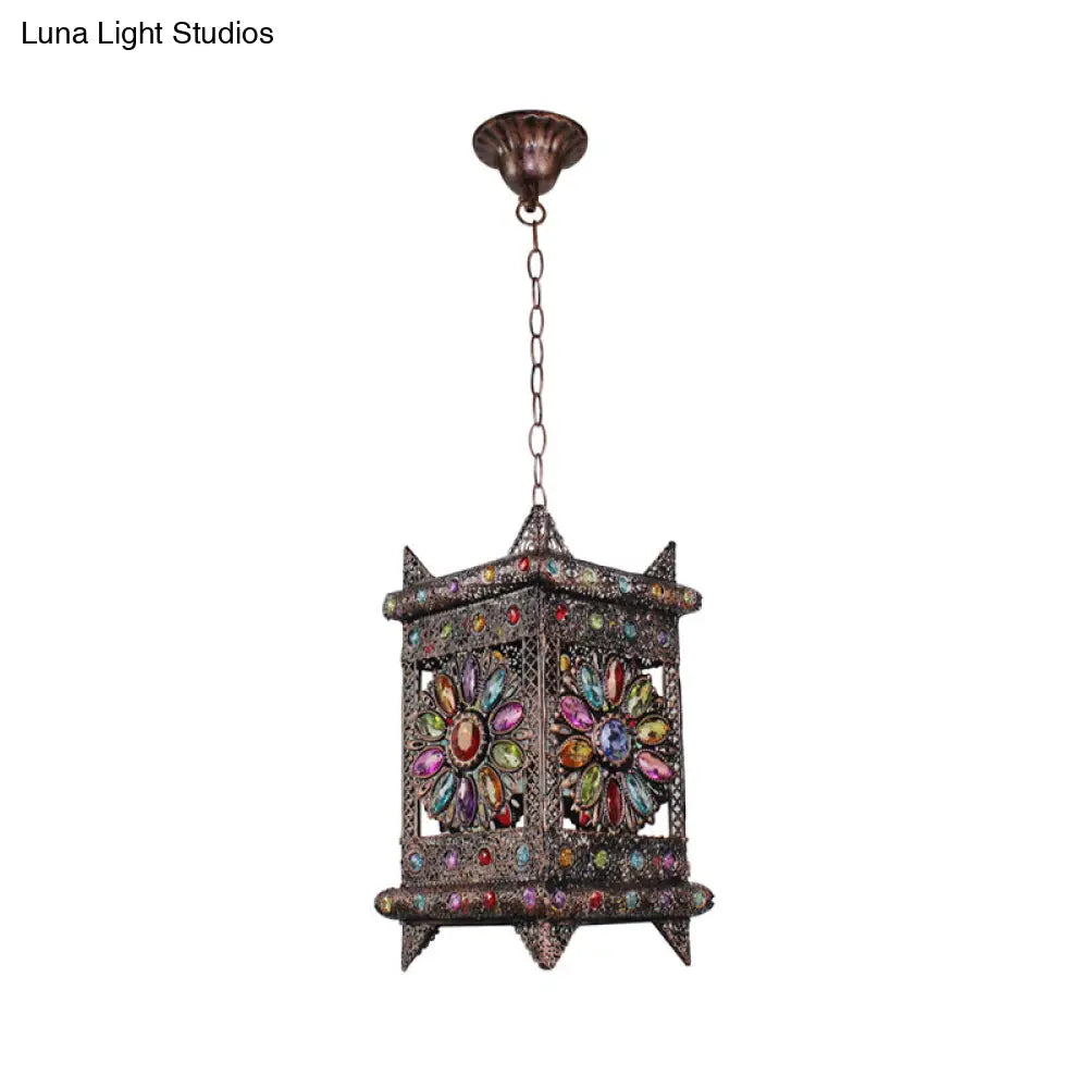 Bronze Pendant Light: Decorative Rectangle Suspension Lighting For Living Room - 1 Bulb