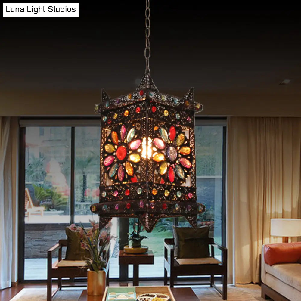 Bronze Pendant Light: Decorative Rectangle Suspension Lighting For Living Room - 1 Bulb