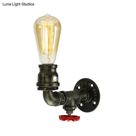 Bronze Plumbing Pipe Sconce Light With Water Valve - Perfect For Restaurants And Homes