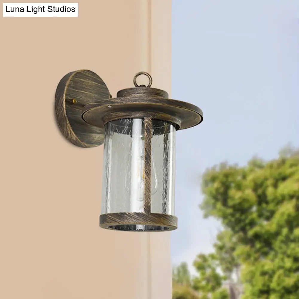 Bronze Seedy Glass Sconce: Single-Light Wall Mounted Lantern For Countryside Patio Lighting