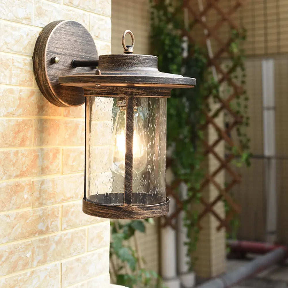 Bronze Seedy Glass Sconce: Single-Light Wall Mounted Lantern For Countryside Patio Lighting