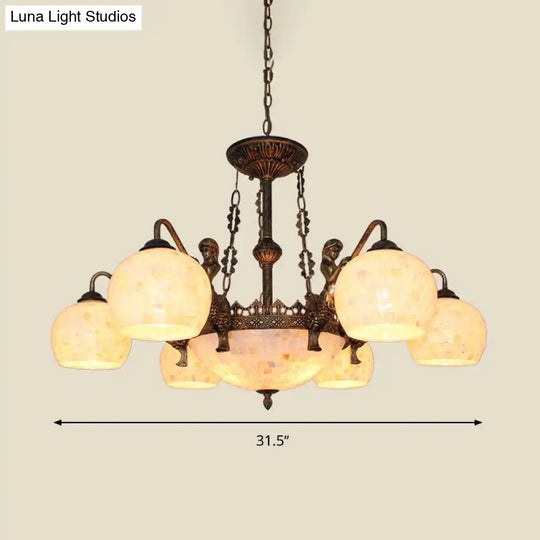 Spherical Shell Tiffany Style Ceiling Chandelier - 5/9/11 Lights Bronze Suspension Lighting