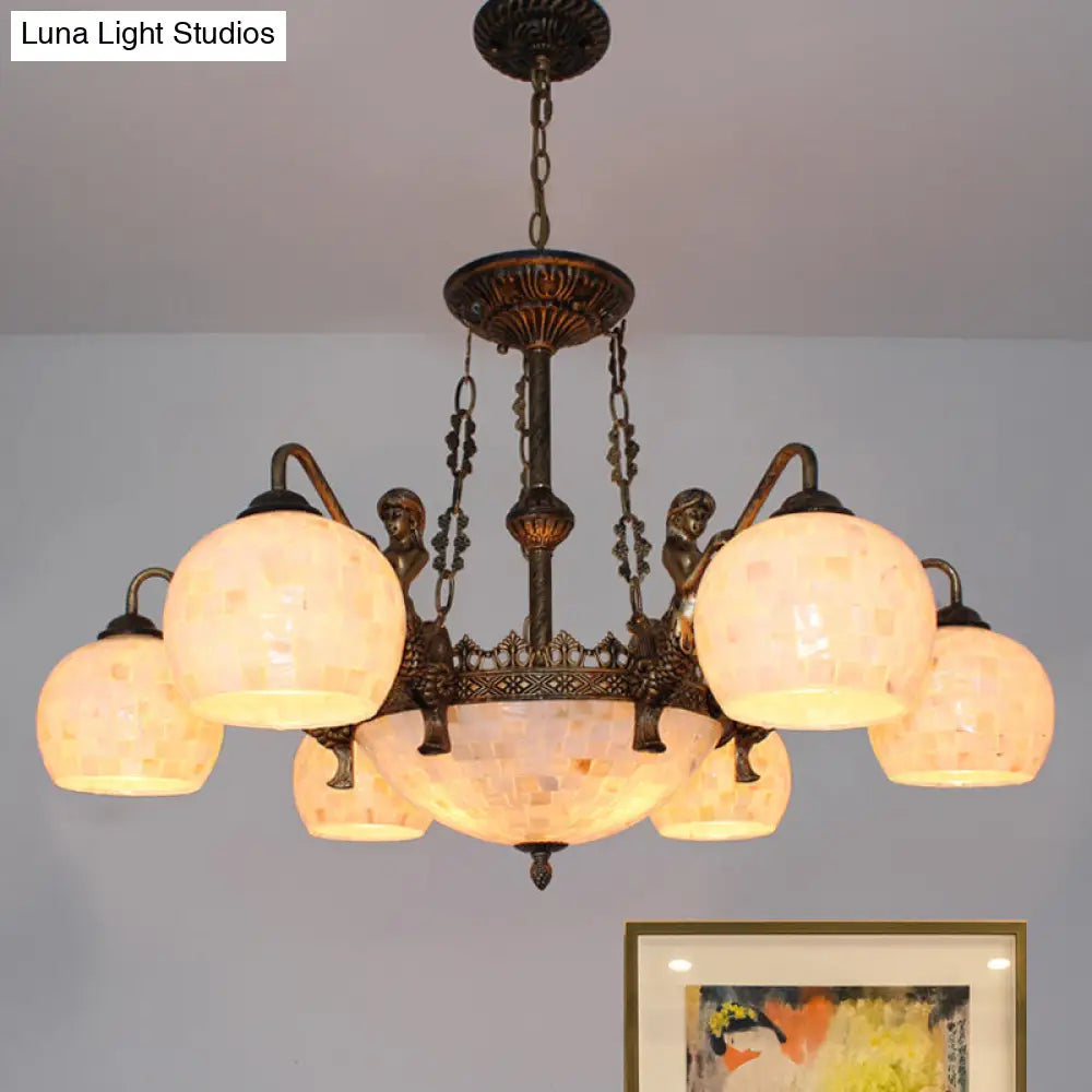 Spherical Shell Tiffany Style Ceiling Chandelier - 5/9/11 Lights Bronze Suspension Lighting 9 /