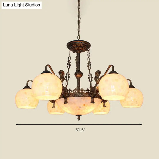 Bronze Spherical Shell Tiffany-Style Chandelier - 5/9/11-Light Suspension Ceiling Lighting