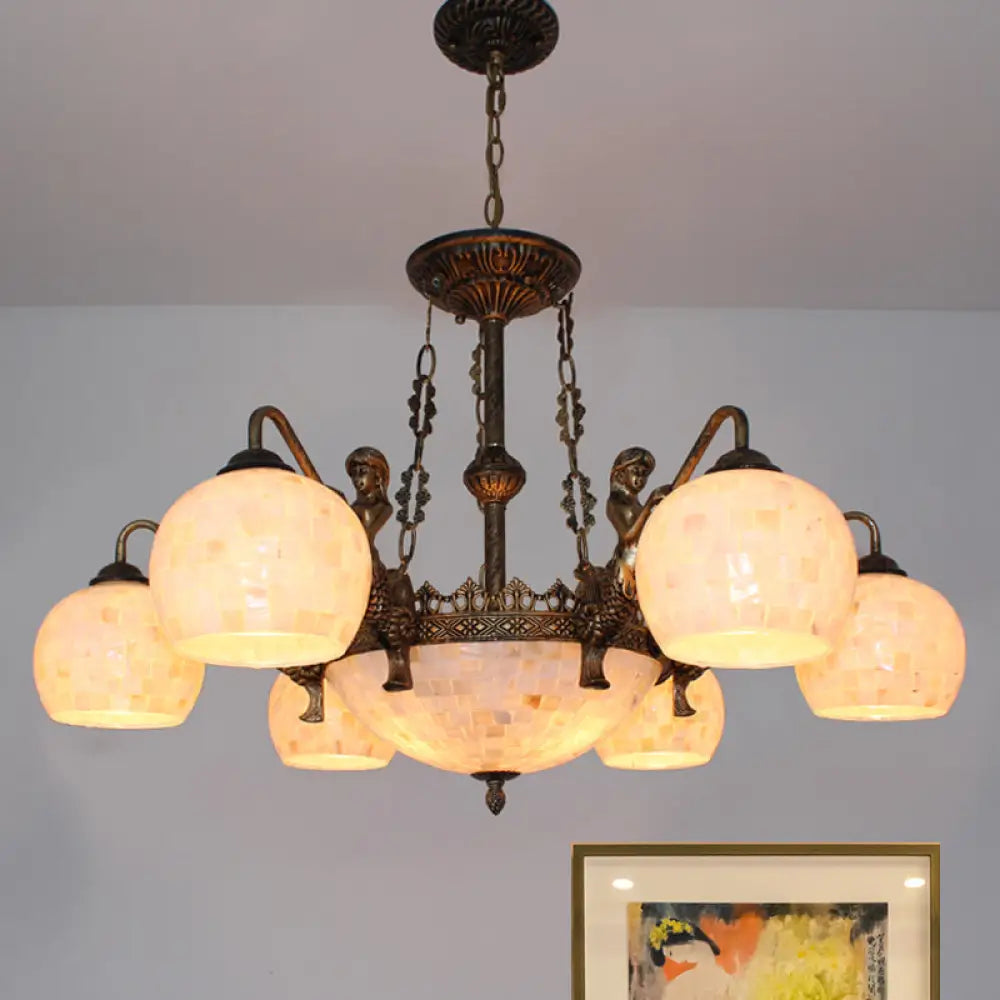 Bronze Spherical Shell Tiffany-Style Chandelier - 5/9/11-Light Suspension Ceiling Lighting 9 /