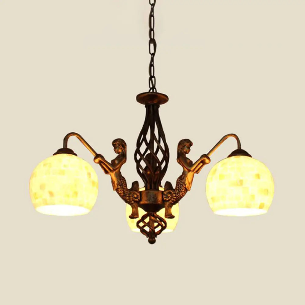 Bronze Spherical Shell Tiffany-Style Chandelier - 5/9/11-Light Suspension Ceiling Lighting 3 /