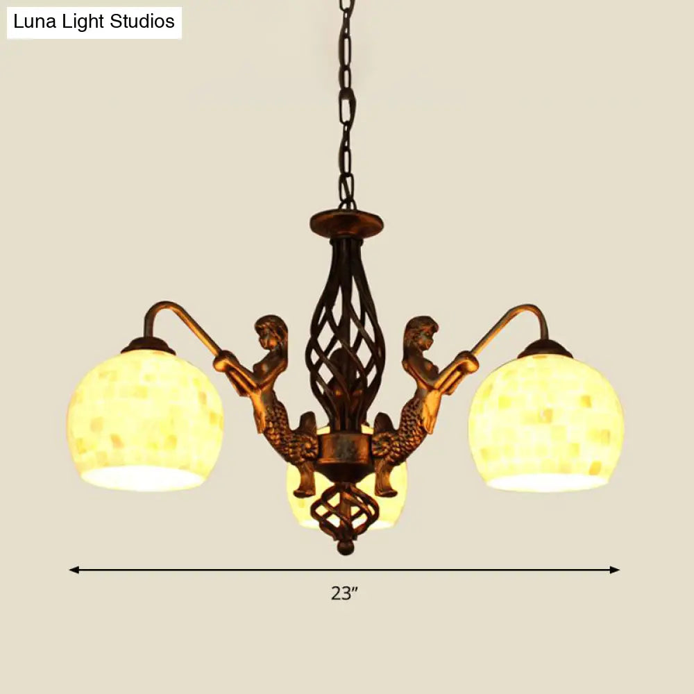 Bronze Spherical Shell Tiffany-Style Chandelier - 5/9/11-Light Suspension Ceiling Lighting