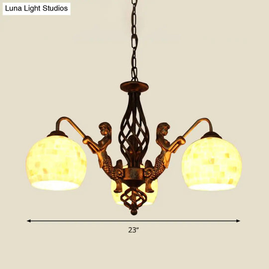 Bronze Spherical Shell Tiffany-Style Chandelier - 5/9/11-Light Suspension Ceiling Lighting