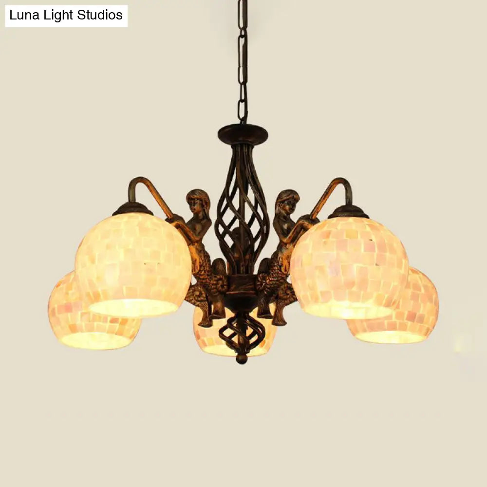 Spherical Shell Tiffany Style Ceiling Chandelier - 5/9/11 Lights Bronze Suspension Lighting 5 /