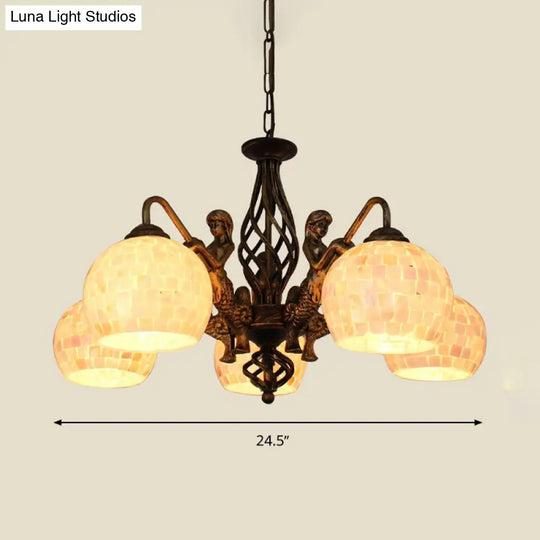 Bronze Spherical Shell Tiffany-Style Chandelier - 5/9/11-Light Suspension Ceiling Lighting