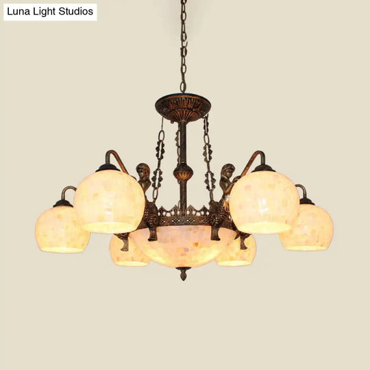 Spherical Shell Tiffany Style Ceiling Chandelier - 5/9/11 Lights Bronze Suspension Lighting