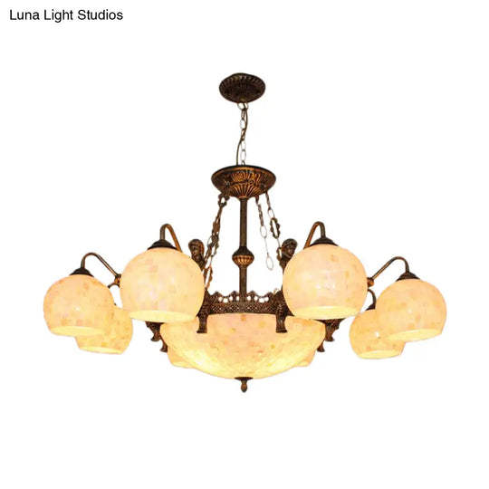 Bronze Spherical Shell Tiffany-Style Chandelier - 5/9/11-Light Suspension Ceiling Lighting