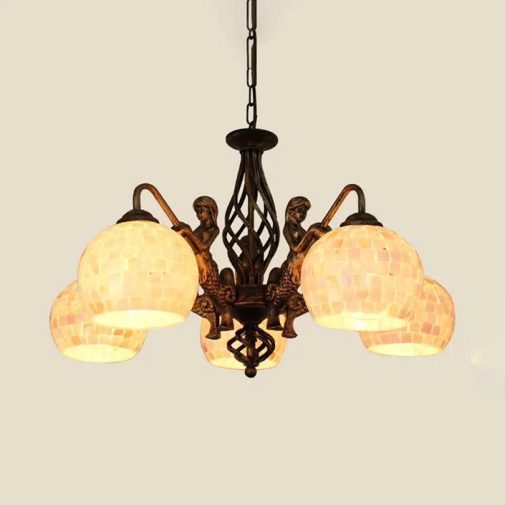 Bronze Spherical Shell Tiffany-Style Chandelier - 5/9/11-Light Suspension Ceiling Lighting 5 /