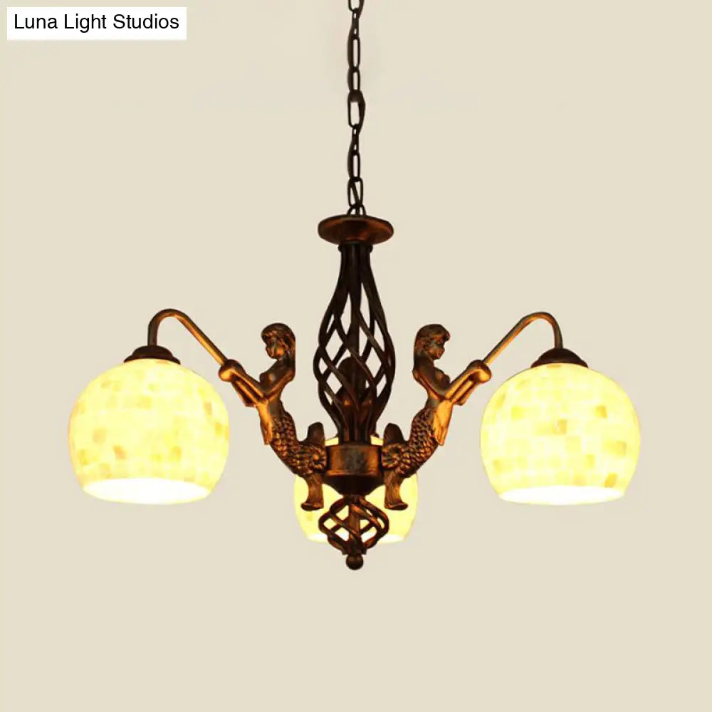 Spherical Shell Tiffany Style Ceiling Chandelier - 5/9/11 Lights Bronze Suspension Lighting 3 /