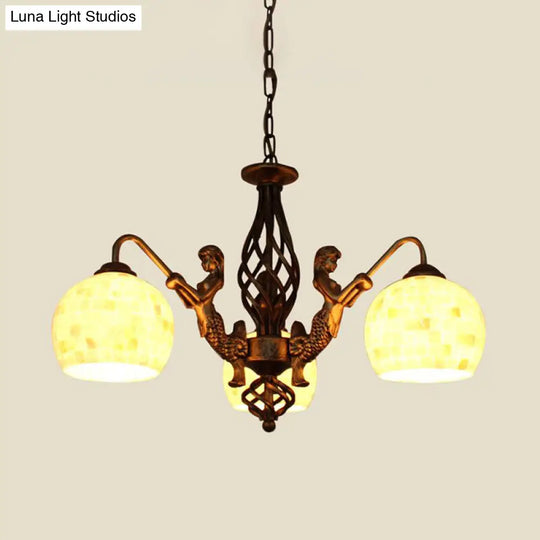 Spherical Shell Tiffany Style Ceiling Chandelier - 5/9/11 Lights Bronze Suspension Lighting 3 /