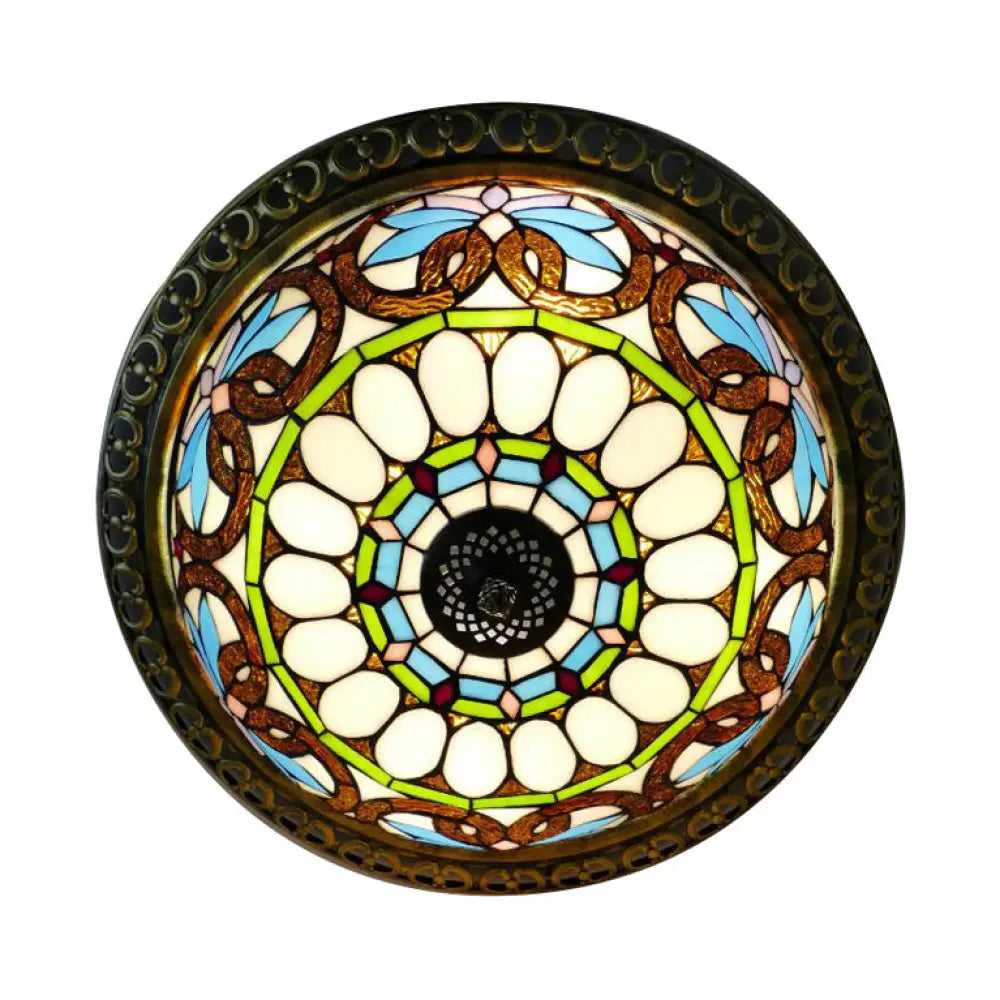 Bronze Stained Glass Ceiling Light: 2 - Light Flush Mount For Bedroom