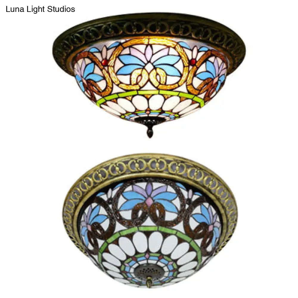 Bronze Stained Glass Ceiling Light: 2 - Light Flush Mount For Bedroom