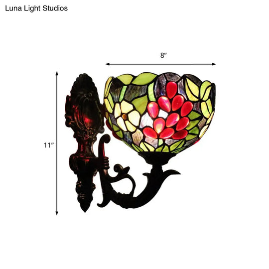 Bronze Stained Glass Wall Sconce For Bedroom - Loft Style 1-Light Bowl Lighting