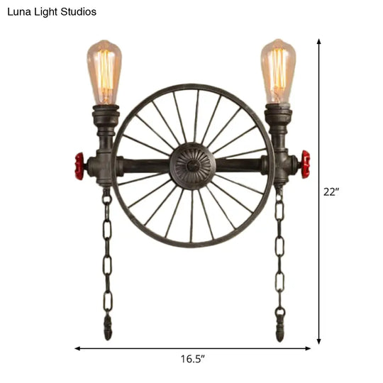 Bronze Steampunk Wall Sconce With Chain And Valve - 2/4-Head Iron Light Fixture