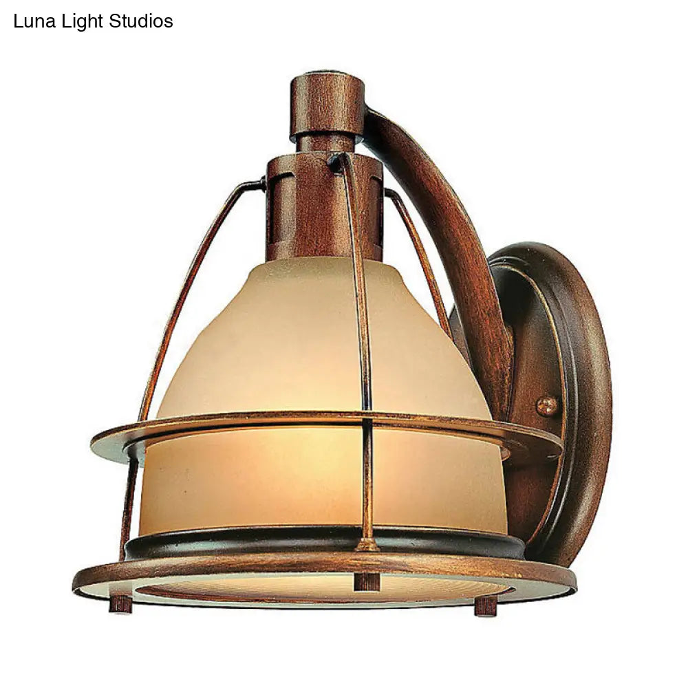 Bronze Wall Mounted Sconce - 1 Light Warehouse Lighting With Frosted Glass Dome And Metal Frame