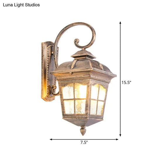 Bronze Wall Sconce Light: Lantern Yard Classic Design With Clear Ripple Glass Mounted Lighting