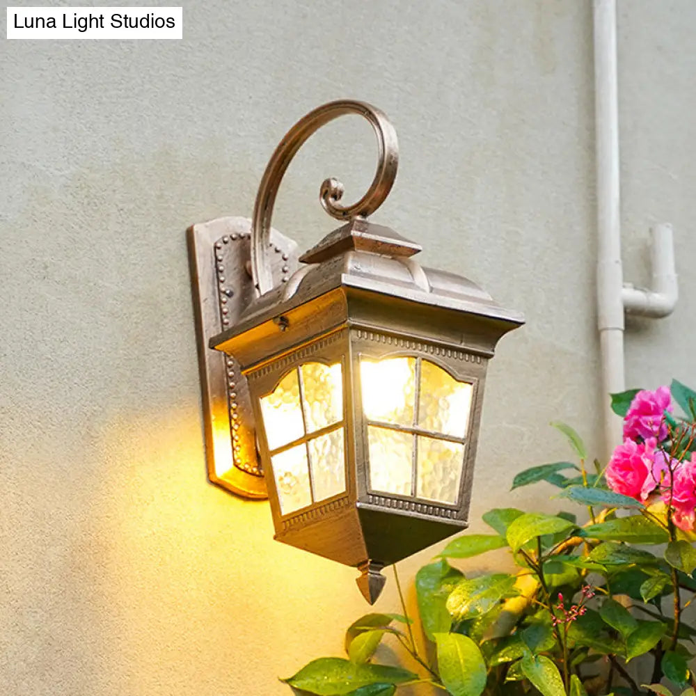 Bronze Wall Sconce Light: Lantern Yard Classic Design With Clear Ripple Glass Mounted Lighting