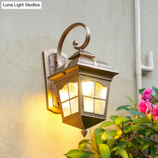 Bronze Wall Sconce Light: Lantern Yard Classic Design With Clear Ripple Glass Mounted Lighting