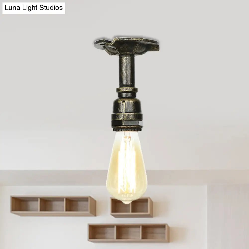 Bronze Water Pipe Ceiling Light - Antique Semi - Flush Mount With 1 Bulb