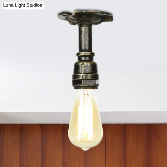 Bronze Water Pipe Ceiling Light - Antique Semi-Flush Mount With 1 Bulb / B