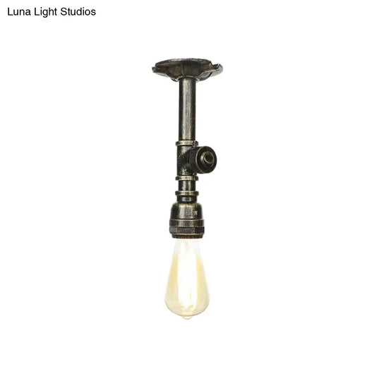 Bronze Water Pipe Ceiling Light - Antique Semi-Flush Mount With 1 Bulb