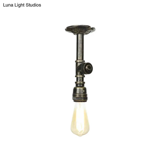 Bronze Water Pipe Ceiling Light - Antique Semi - Flush Mount With 1 Bulb