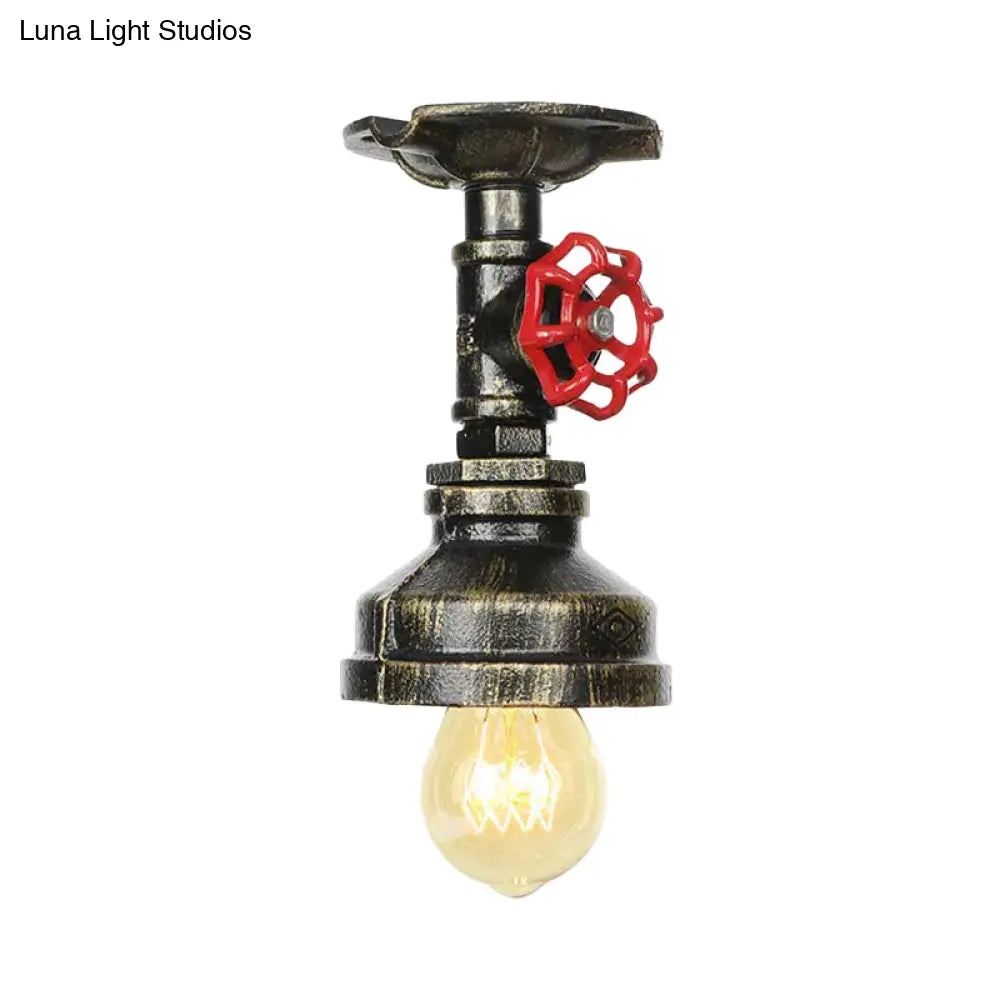 Bronze Water Pipe Ceiling Light - Antique Semi - Flush Mount With 1 Bulb