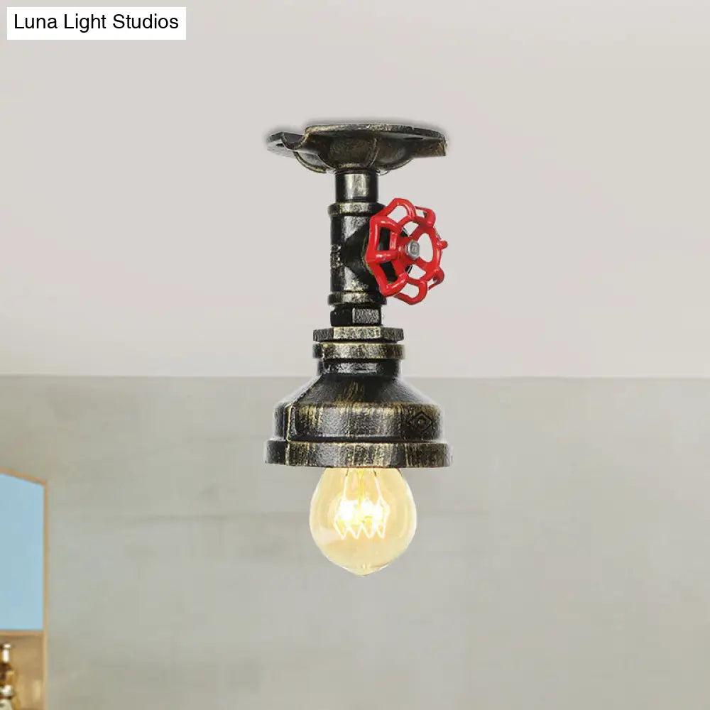 Bronze Water Pipe Ceiling Light - Antique Semi - Flush Mount With 1 Bulb