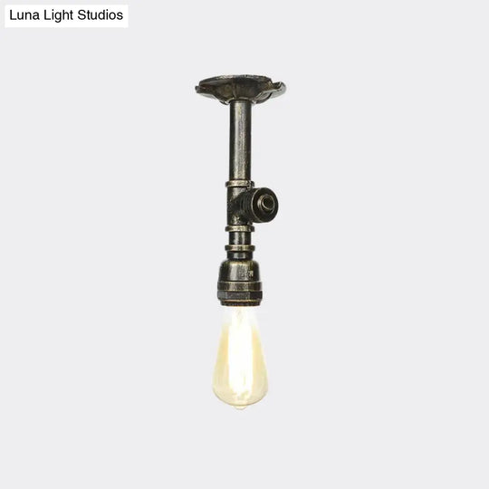 Bronze Water Pipe Ceiling Light - Antique Semi - Flush Mount With 1 Bulb