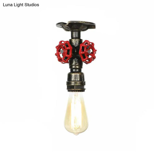 Bronze Water Pipe Ceiling Light - Antique Semi-Flush Mount With 1 Bulb