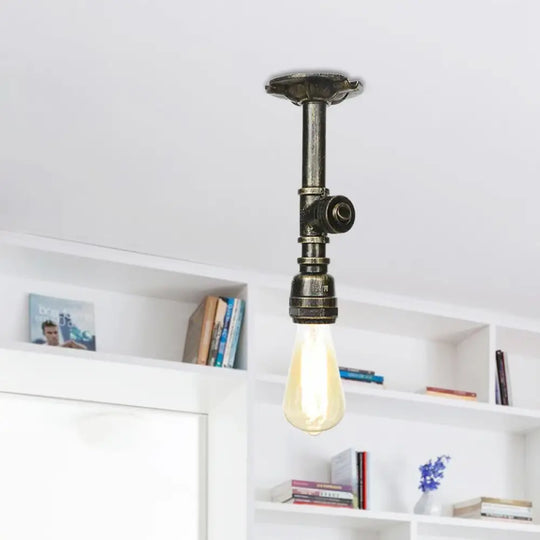 Bronze Water Pipe Ceiling Light - Antique Semi - Flush Mount With 1 Bulb / A