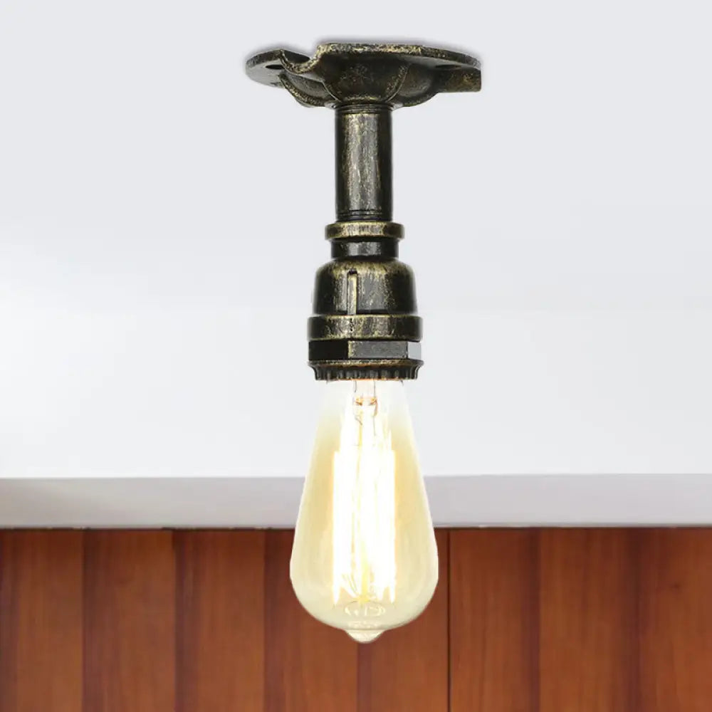 Bronze Water Pipe Ceiling Light - Antique Semi - Flush Mount With 1 Bulb / B