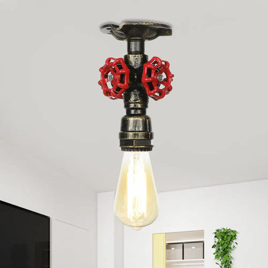 Bronze Water Pipe Ceiling Light - Antique Semi - Flush Mount With 1 Bulb / D