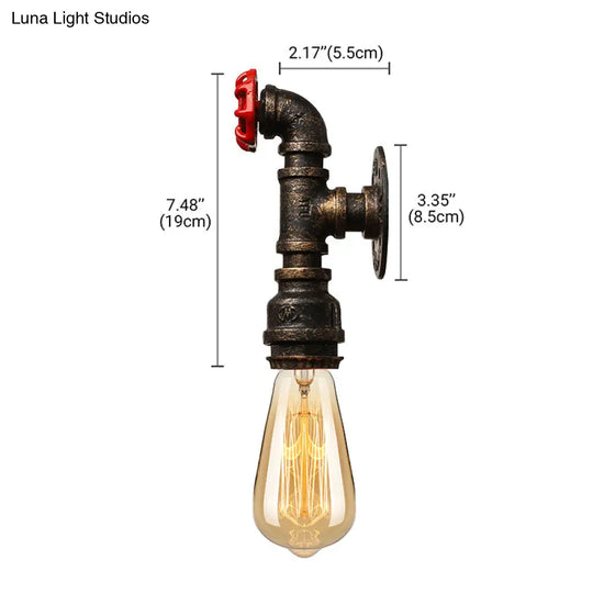 Bronze Water Pipe Wall Sconce Light: Farmhouse Style With Red Valve