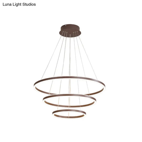 Minimalist Brown Ring Chandelier With Acrylic Led For Dining Room - 2/3/4 Tiers