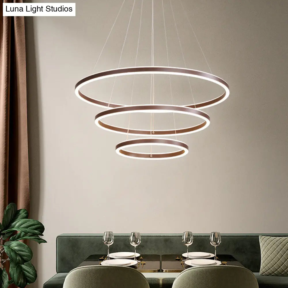 Brown 4 Tier Minimalistic Acrylic Led Ring Chandelier For Dining Room