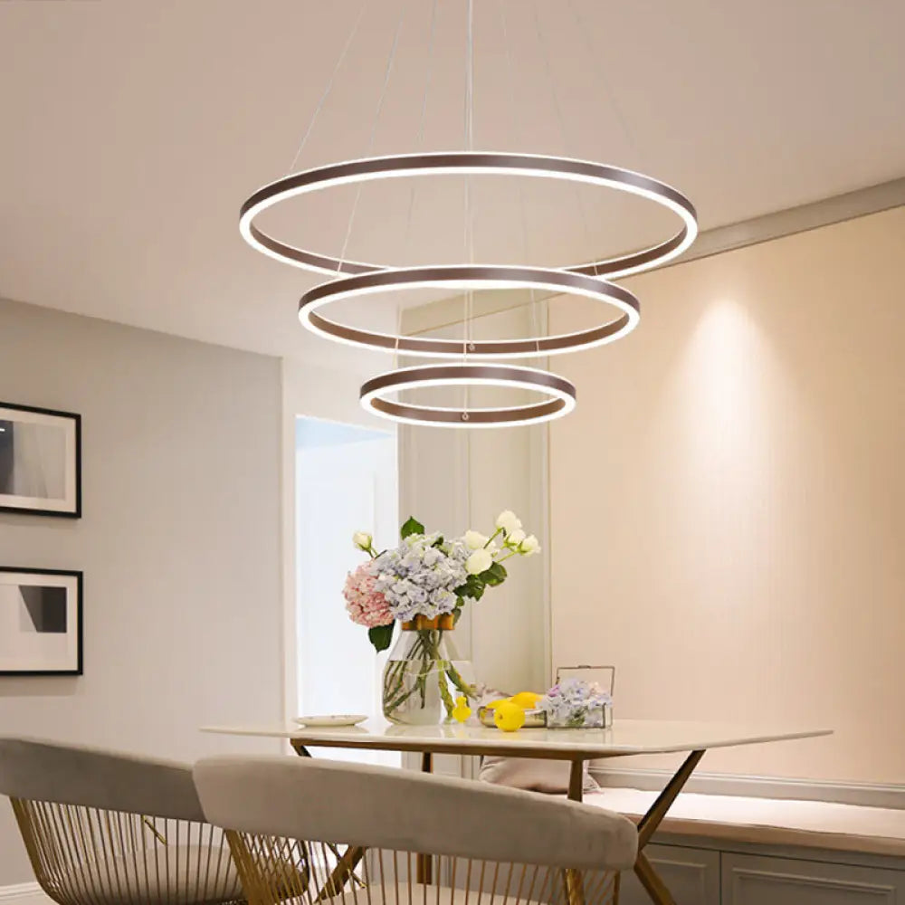 Brown 4 Tier Minimalistic Acrylic Led Ring Chandelier For Dining Room / 3 Tiers