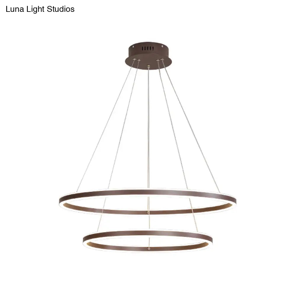 Minimalist Brown Ring Chandelier With Acrylic Led For Dining Room - 2/3/4 Tiers