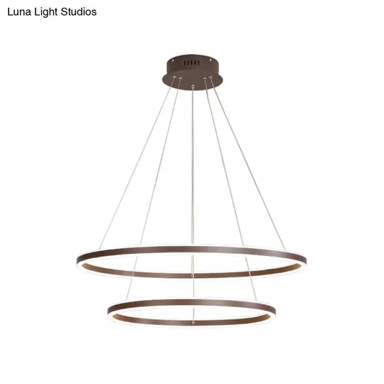 Minimalist Brown Ring Chandelier With Acrylic Led For Dining Room - 2/3/4 Tiers