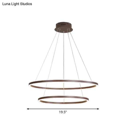 Brown 4 Tier Minimalistic Acrylic Led Ring Chandelier For Dining Room