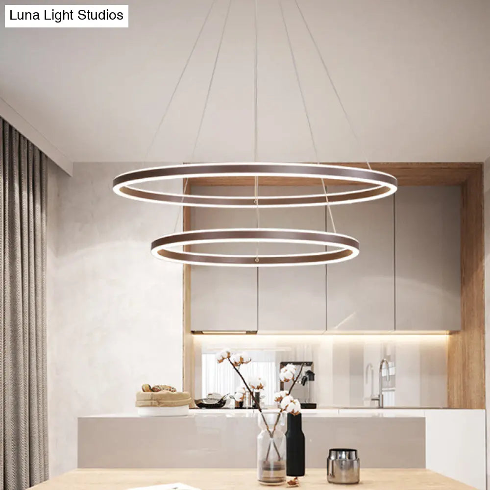 Brown 4 Tier Minimalistic Acrylic Led Ring Chandelier For Dining Room