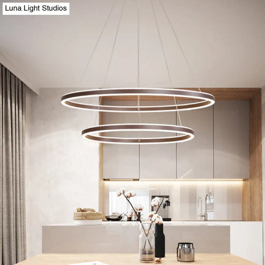 Brown 4 Tier Minimalistic Acrylic Led Ring Chandelier For Dining Room