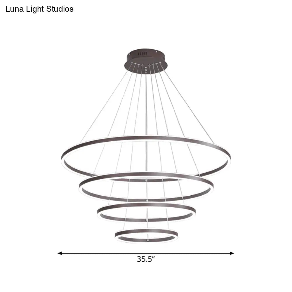 Brown 4 Tier Minimalistic Acrylic Led Ring Chandelier For Dining Room