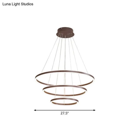 Minimalist Brown Ring Chandelier With Acrylic Led For Dining Room - 2/3/4 Tiers