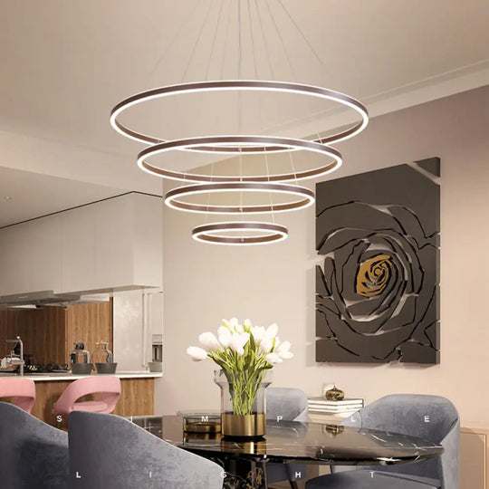 Brown 4 Tier Minimalistic Acrylic Led Ring Chandelier For Dining Room / Tiers